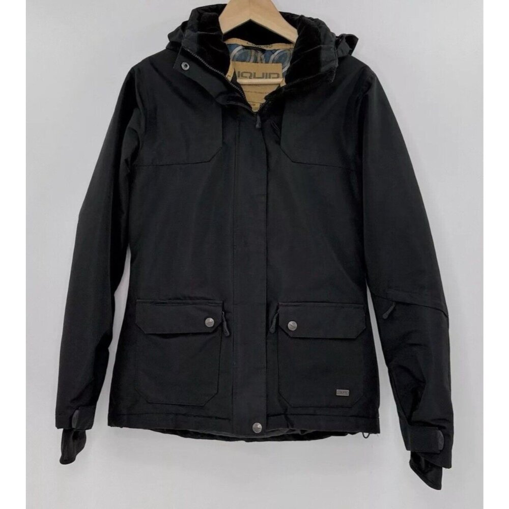 Liquid Women’s Boardwear Jacket Black Softshell Hooded Outdoor Size Medium